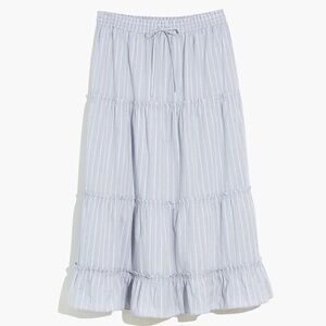 Madewell Striped Pull-On Ruffle Tiered Maxi Skirt Size M NWT